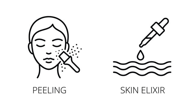 Woman receiving facial peeling treatment with skin elixir application illustration.