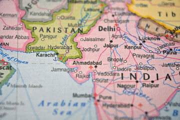 Obraz premium Jodhpur Highlighted on Blurred World Map – Blue City of Rajasthan Desert Heritage Concept