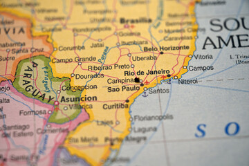 Obraz premium Campina Grande Brazil Close Up Bokeh World Map Macro Defocused Geographic Image