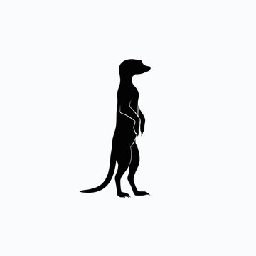Minimalist meerkat silhouette on white background, standing suricate profile icon, black wild animal graphic for logo design and nature branding
