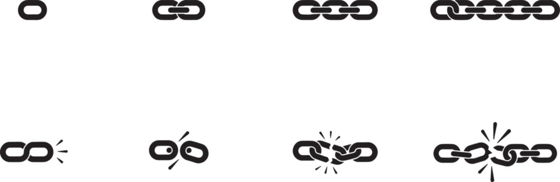 Black chain link connection and break icons