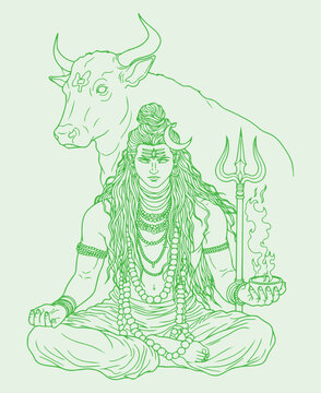 Lord Shiva and Parvati Hindu god Design Element. Sketch or Drawing of Shiva Parvati Outline Editable Vector Illustration