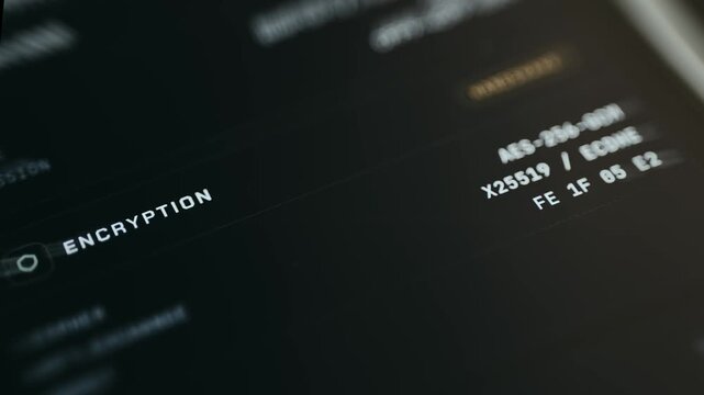 Encryption screen listing cryptographic standards
