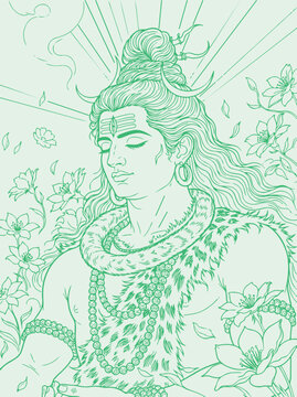 Lord Shiva and Parvati Hindu god Design Element. Sketch or Drawing of Shiva Parvati Outline Editable Vector Illustration