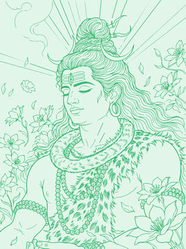 Lord Shiva and Parvati Hindu god Design Element. Sketch or Drawing of Shiva Parvati Outline Editable Vector Illustration