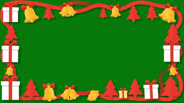 Festive Christmas border with gifts, bells and trees animated video overlay for holiday greetings and marketing projects