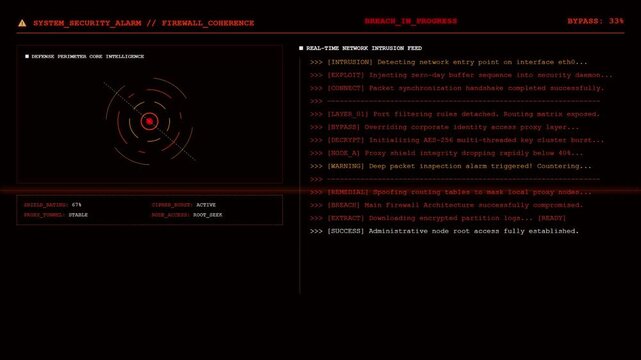 Firewall Breach Security Alarm Hacking Intrusion Network Attack Animation.