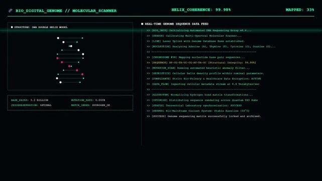 DNA Genome Sequencing Digital Dashboard Molecular Scanner Biology Animation.