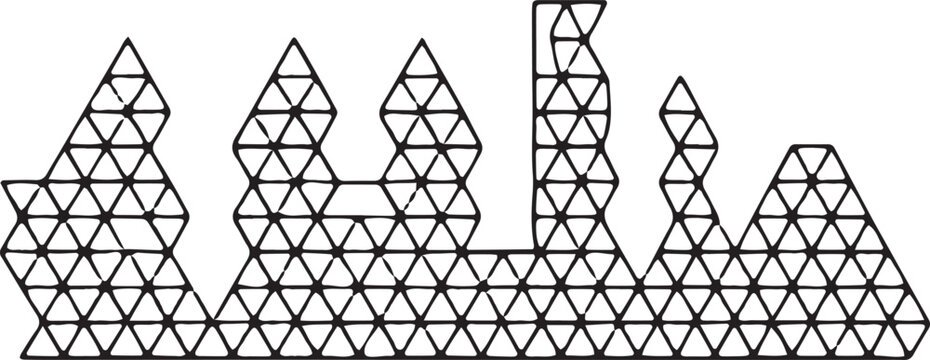 Abstract skyline silhouette composed of triangular geometric grid shapes in outline style