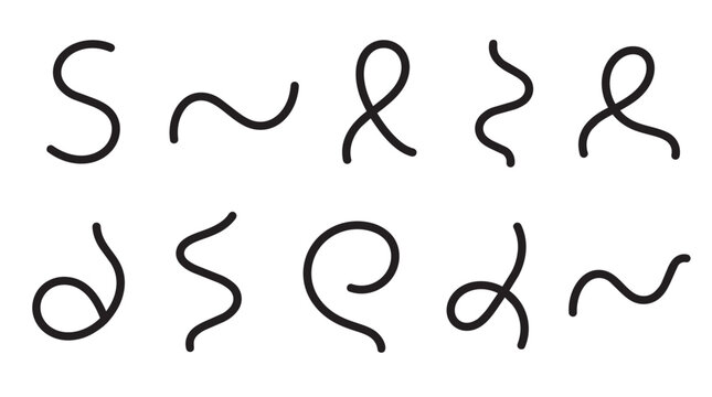 Collection of hand drawn black doodle line art shapes