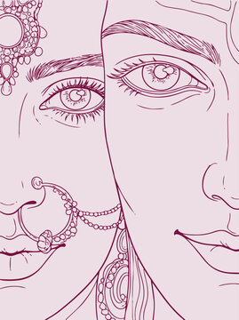 Lord Shiva and Parvati Hindu god Design Element. Sketch or Drawing of Shiva Parvati Outline Editable Vector Illustration