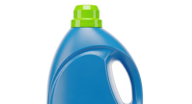 A blue plastic bottle with a green cap isolated on white background