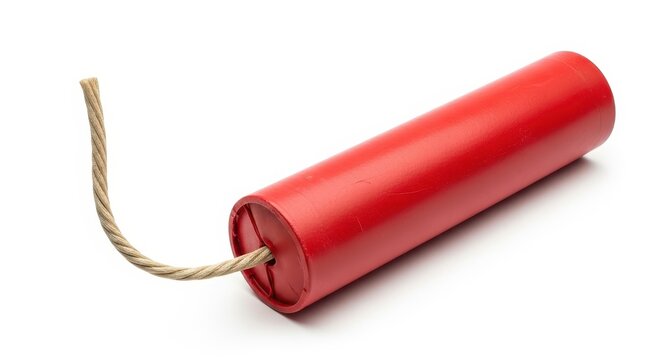 Red dynamite stick with a fuse isolated on white background