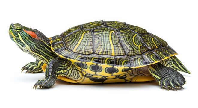 Redeared slider turtle isolated on white background