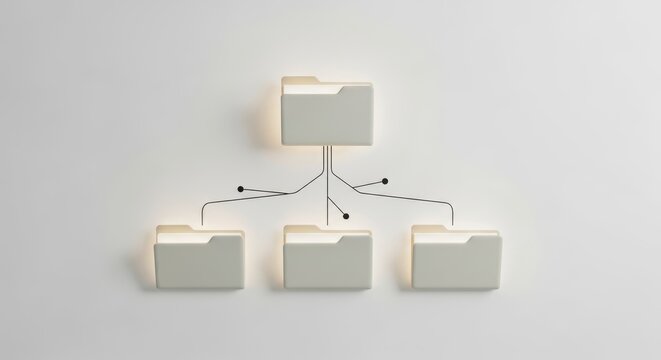 3d render of a hierarchical folder structure icon representing data organization, file management, and digital information hierarchy isolated on white background