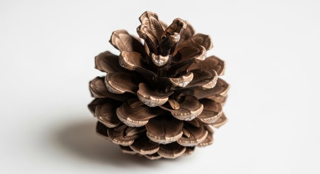 A single brown pine cone isolated on white background