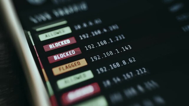 List of IP addresses along with their statuses Flagged. Allowed and Blocked