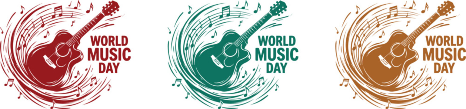 World music day guitar music notes logos
