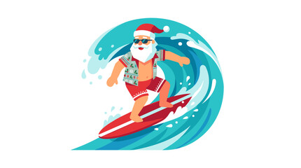 Obraz premium Santa Claus Riding Surfboard on Ocean Wave