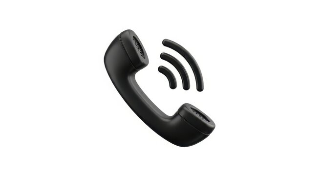 Black vintage telephone handset icon with signal waves, isolated on white background