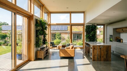 Fototapeta premium Modern living room interior with large windows