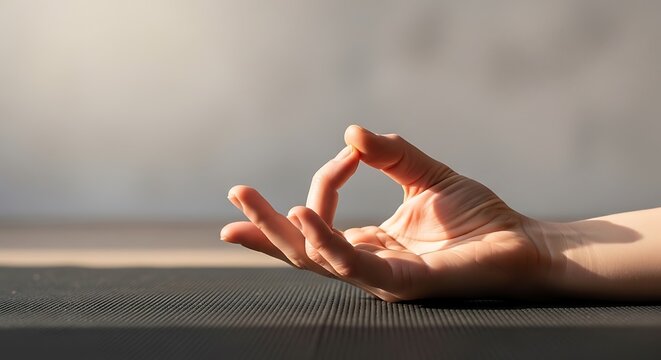 Hand in Mudra Gesture on Yoga Mat