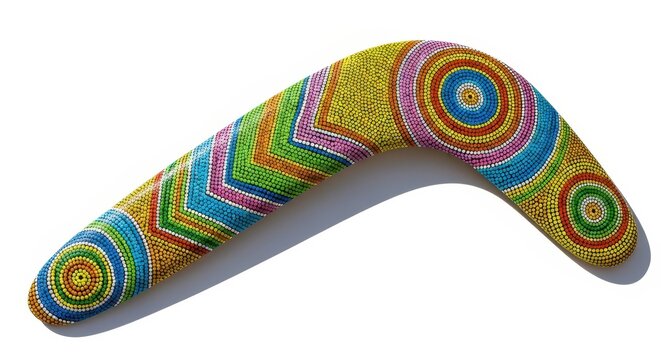 Colorful boomerang with dot art pattern isolated on white background