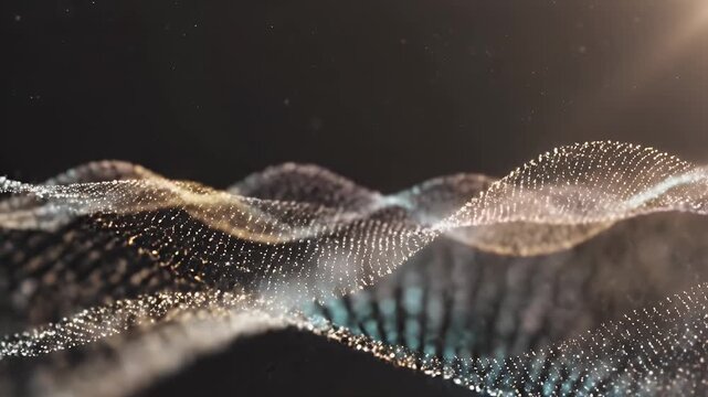 Futuristic waveform particle technology background.