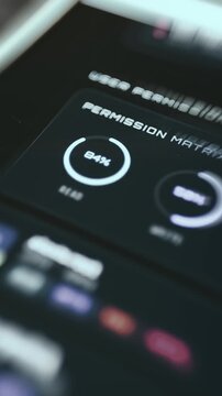 Interface featuring circular gauge indicators tracking system actions