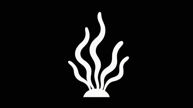 Animated White Seaweed Plant Silhouette Swaying Gently on Black Background