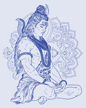 Lord Shiva and Parvati Hindu god Design Element. Sketch or Drawing of Shiva Parvati Outline Editable Vector Illustration