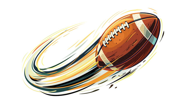 American football ball flying like a comet isolated on white background