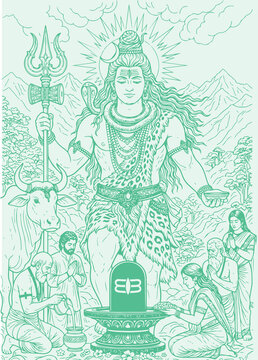Lord Shiva and Parvati Hindu god Design Element. Sketch or Drawing of Shiva Parvati Outline Editable Vector Illustration