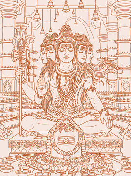 Lord Shiva and Parvati Hindu god Design Element. Sketch or Drawing of Shiva Parvati Outline Editable Vector Illustration