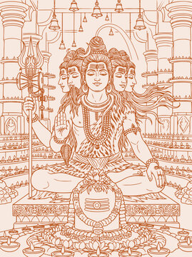 Lord Shiva and Parvati Hindu god Design Element. Sketch or Drawing of Shiva Parvati Outline Editable Vector Illustration