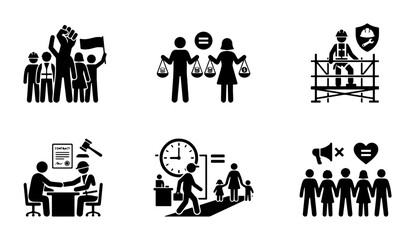 Fototapeta premium Social Justice Icons: Equality, Protest, Safety, Legal, Family, Community