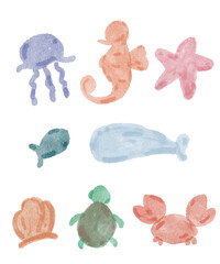 Kind of sea creatures icon set illustration © Adzani