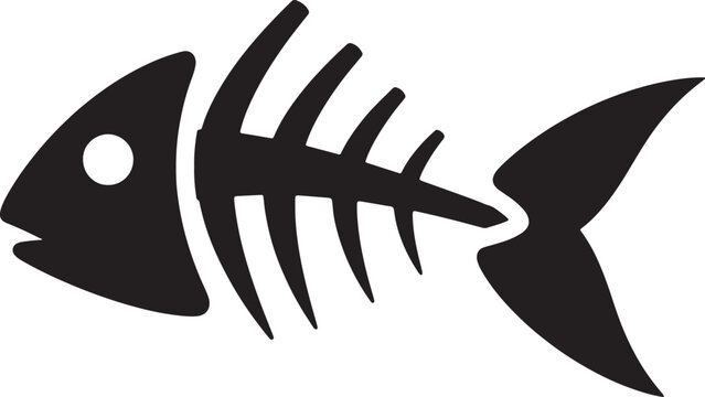 Black fish skeleton silhouette vector icon for nautical design needs.