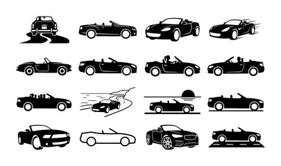 Convertible Sports Cars, Vector Icons Collection: Sleek Automotive Designs for Transport and Speed Themes © Lamiya
