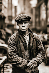 Fototapeta premium Industrial Worker Portrait in Vintage Factory – AI Generative