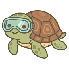 Obraz premium Cute Sea Turtle Wearing Snorkel Goggles Cartoon Illustration