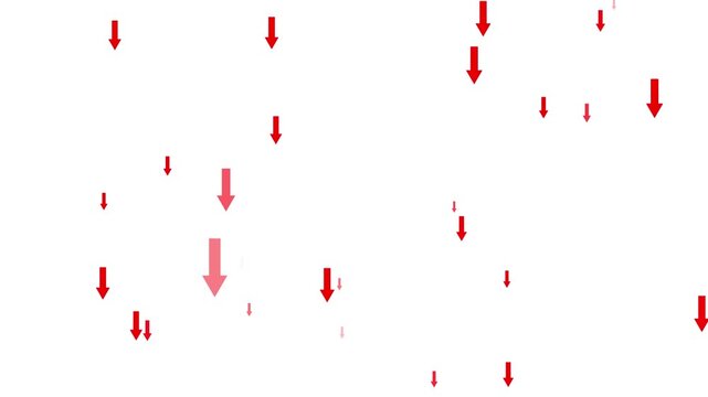 Upward to down flying red arrow animation isolated on white background