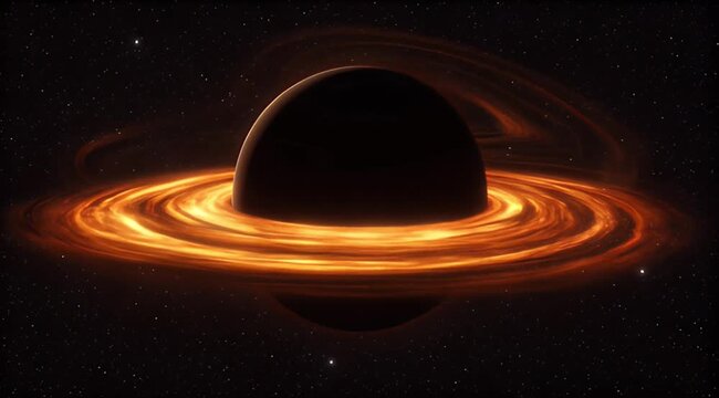 Space cosmic Black hole accretion disk gravitational lensing deep space galaxy starfield, dramatic cosmic astronomy scene with warped light bending around dark singularity and glowing ring event