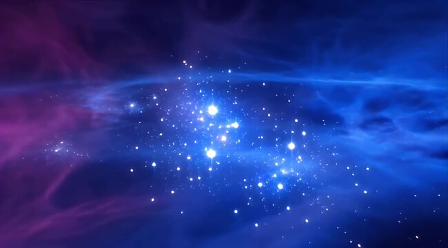 Space cosmic Blue nebula magenta emission nebula cloud in space, star galaxy cosmic interstellar gas and dust deep space night sky, glowing swirl around star cluster with nebula field in universe