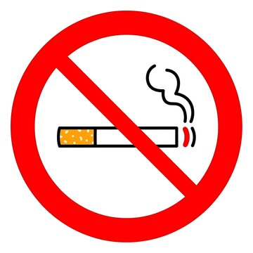 No smoking sign with cigarette and prohibition symbol.