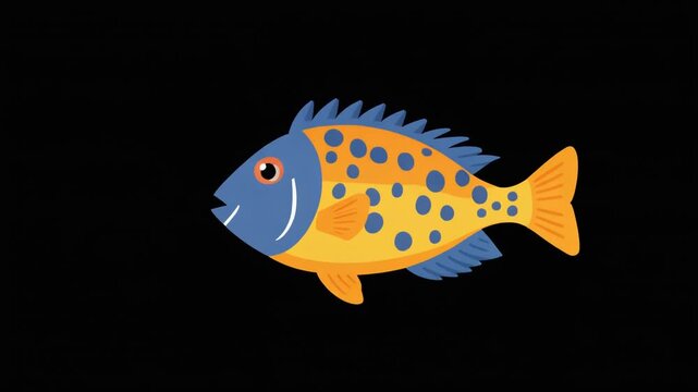 Animated Cartoon Colorful Tropical Fish Swimming Isolated on Black Background