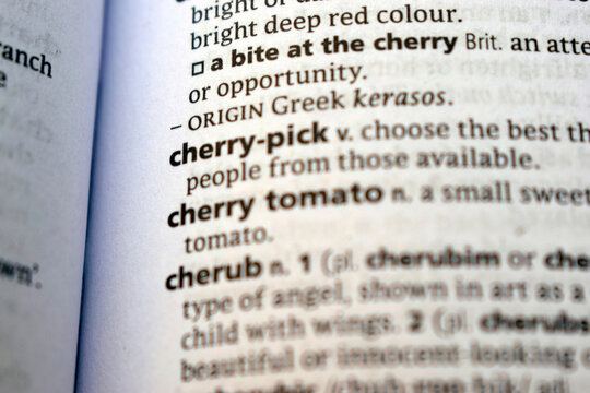 English Dictionary Page Close Up With The Word Definition Of -  cherry-pick