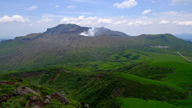 Aso Volcano Venting White Steam