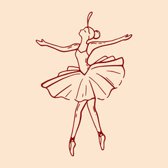 Obraz premium Cozy Christmas vintage whimsical doodle illustration of nutcracker ballerina toy in sketch style. Hand drawn quirky illustrations. Linear style. Coquette cute red vector design of ballerina