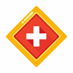 Fototapeta premium Red and Yellow Diamond with White Plus Sign